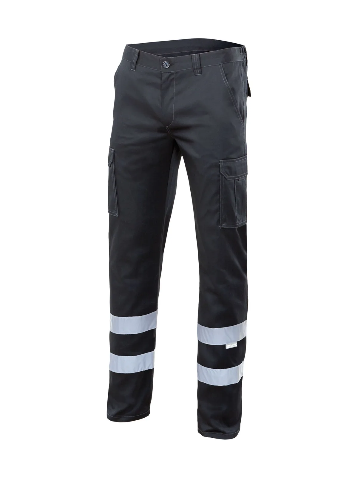 Stretch broek met meerdere zakken en reflecterende strepen — BLACK