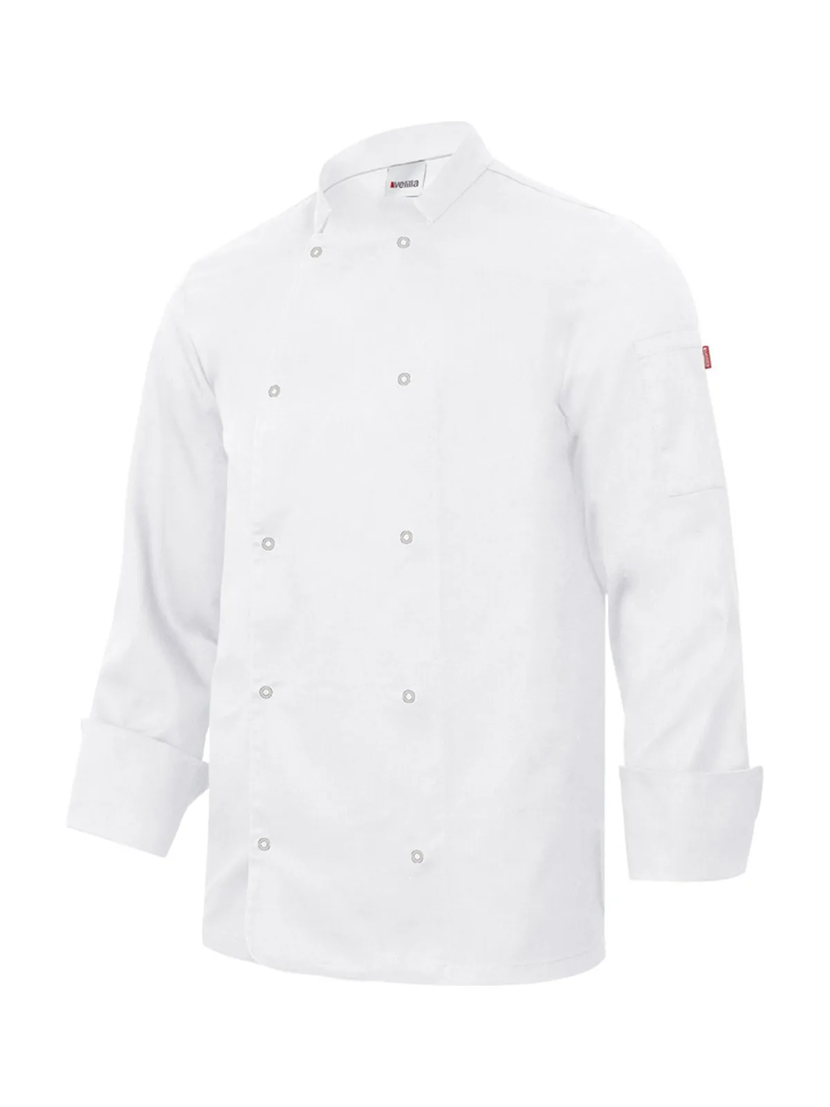 Kokjas met lange mouwen en drukknopen — WHITE
