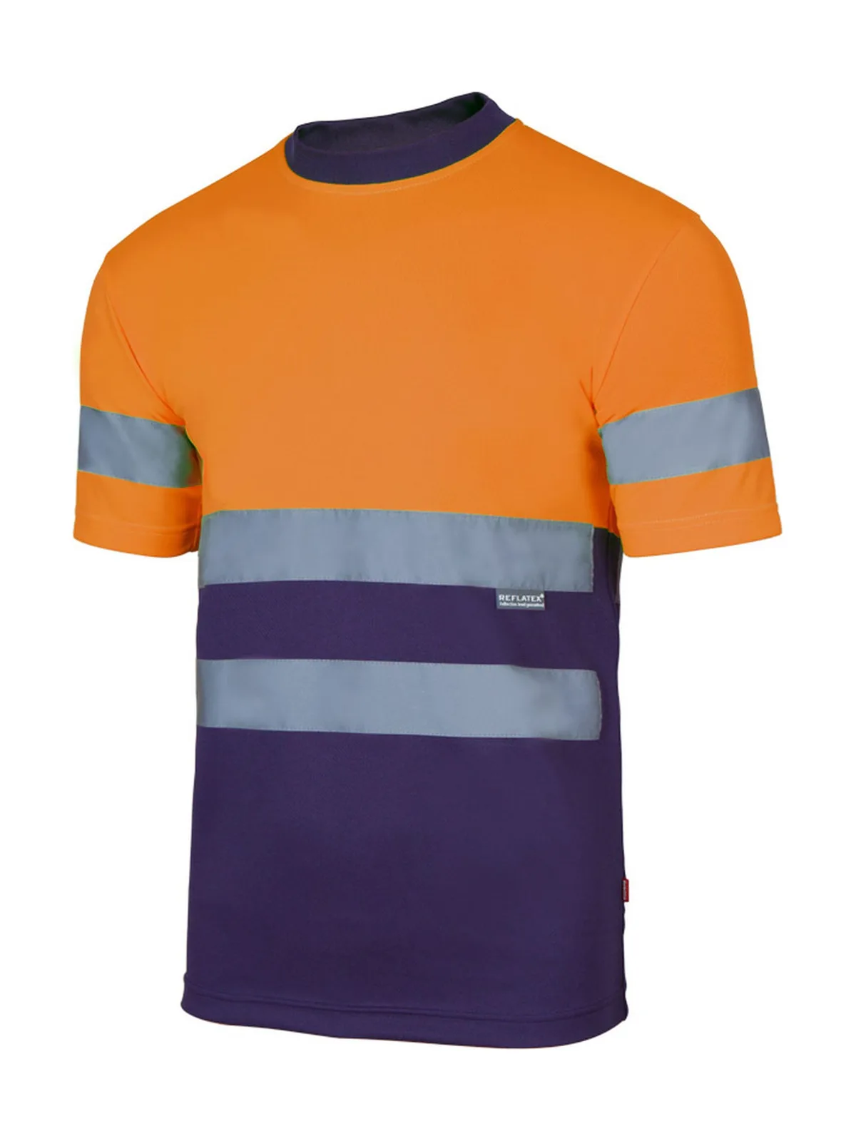 T-shirt technique bicolore à manches courtes visibilité augmentée — FLUO ORANGE / NAVY