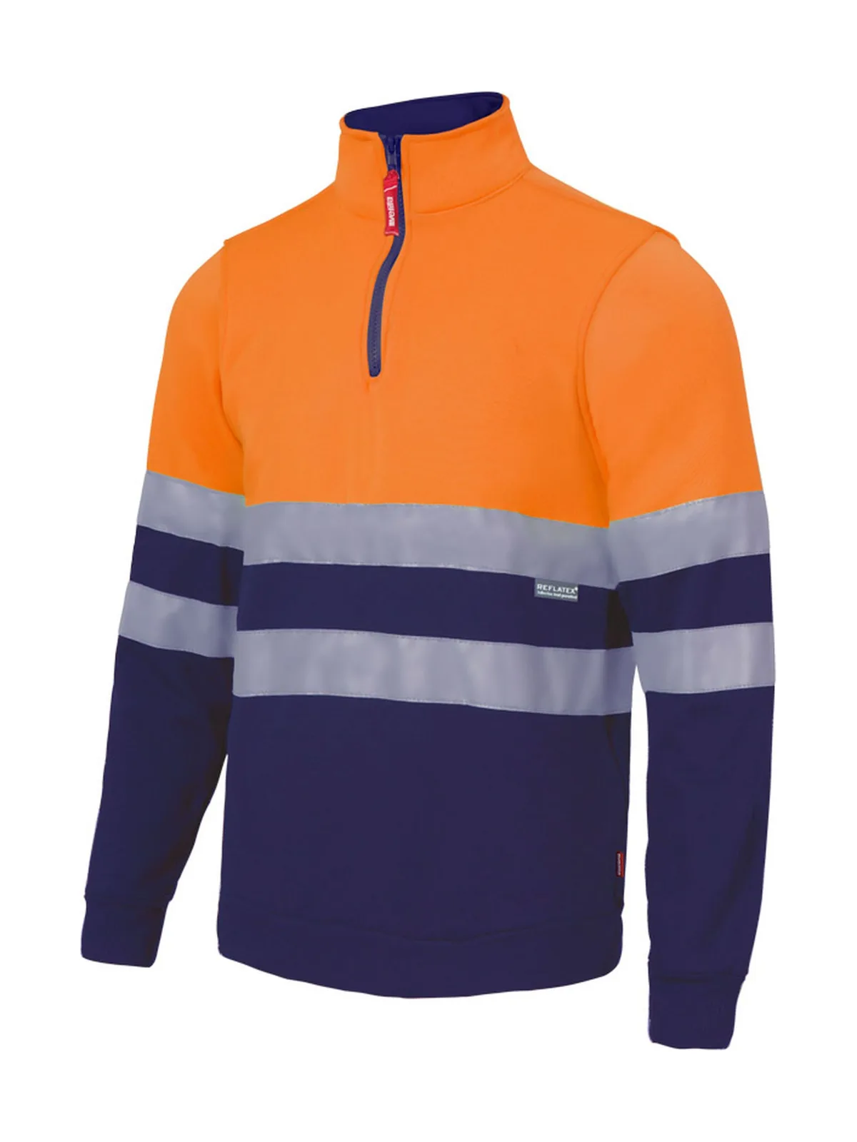Sweat bicolore demi-zippé — FLUO ORANGE / NAVY