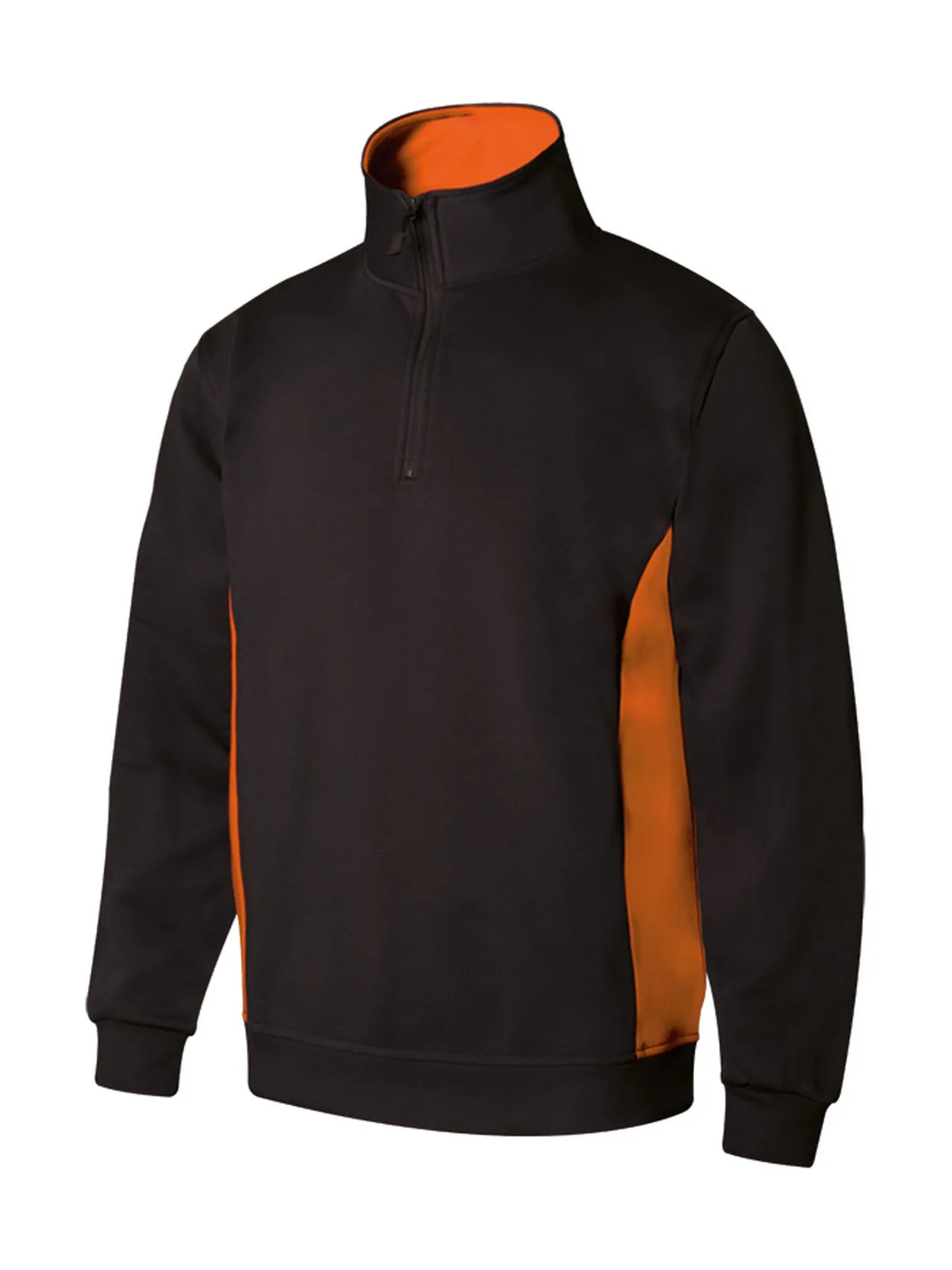 Sweat bicolore col zippé — BLACK/ORANGE