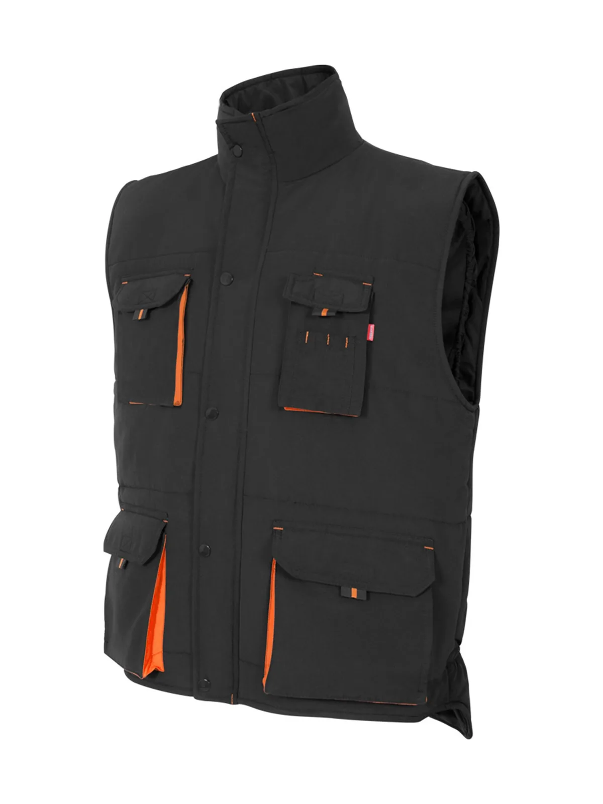 Gilet matelassé bicolore multipoches — BLACK/ORANGE