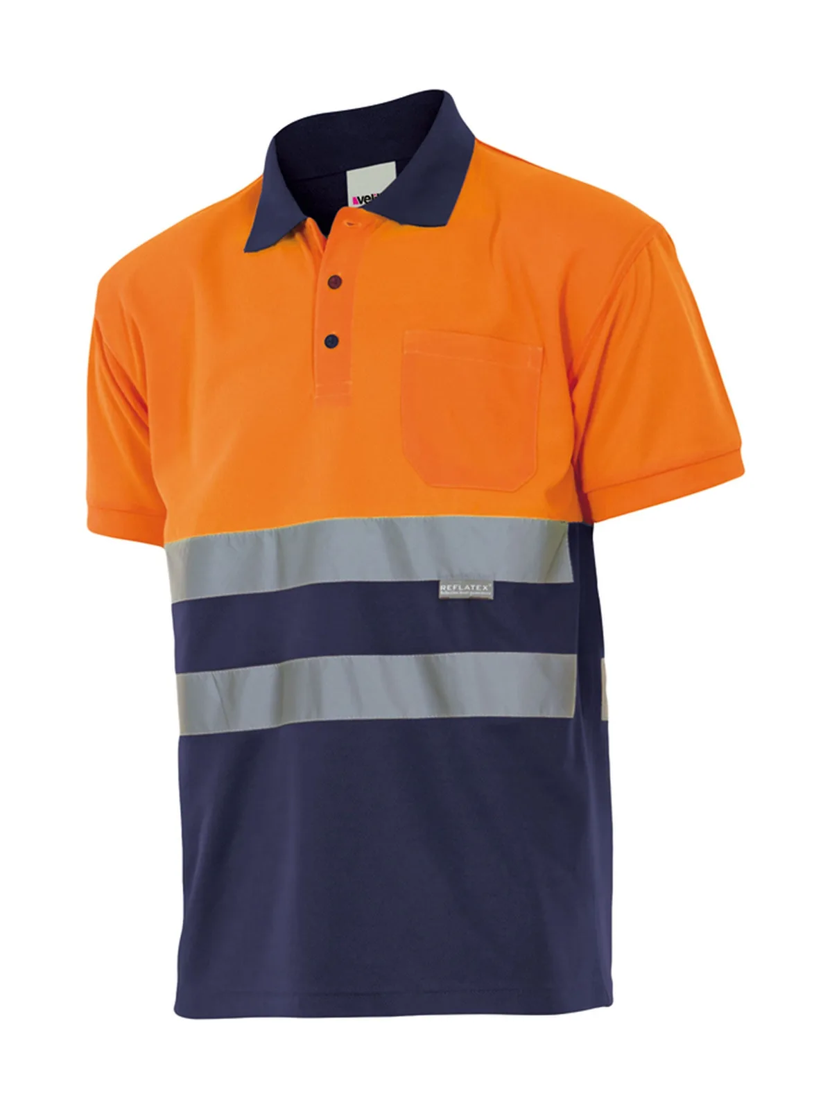 Polo bicolore manches courtes haute visibilité — FLUO ORANGE/NAVY
