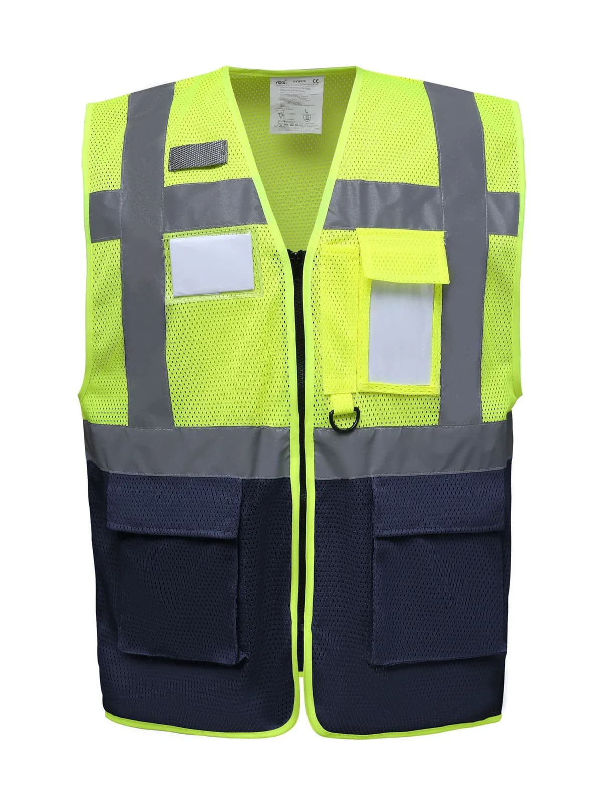 Hi-Vis Top Cool Recycled Open Mesh Executive Waistcoat — HI VIS YELLOW/NAVY
