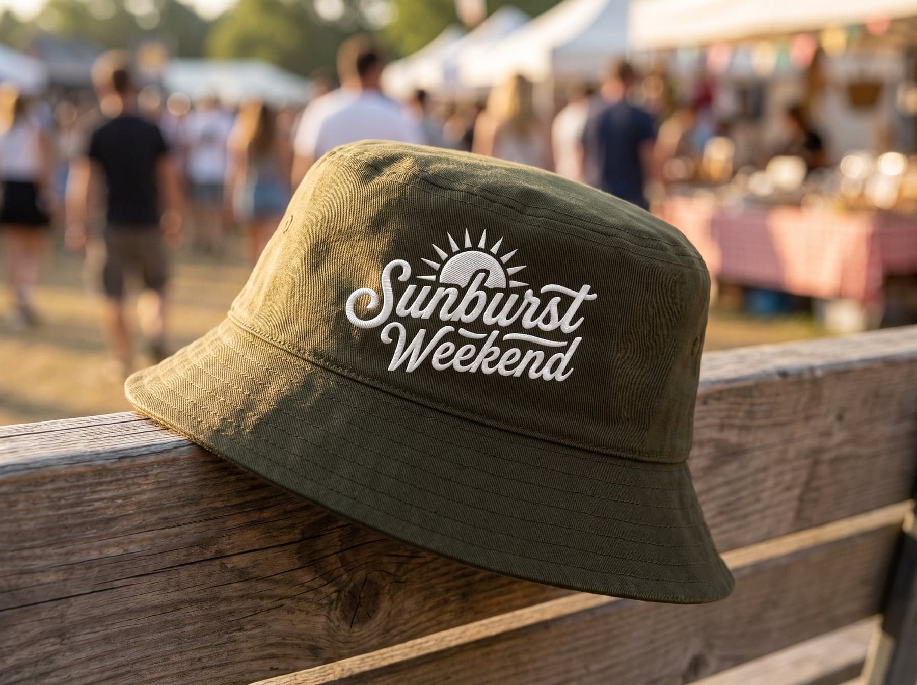 La pièce — Beechfield Reversible Bucket Hat Olive Green/Stone, broderie au cœur, devant