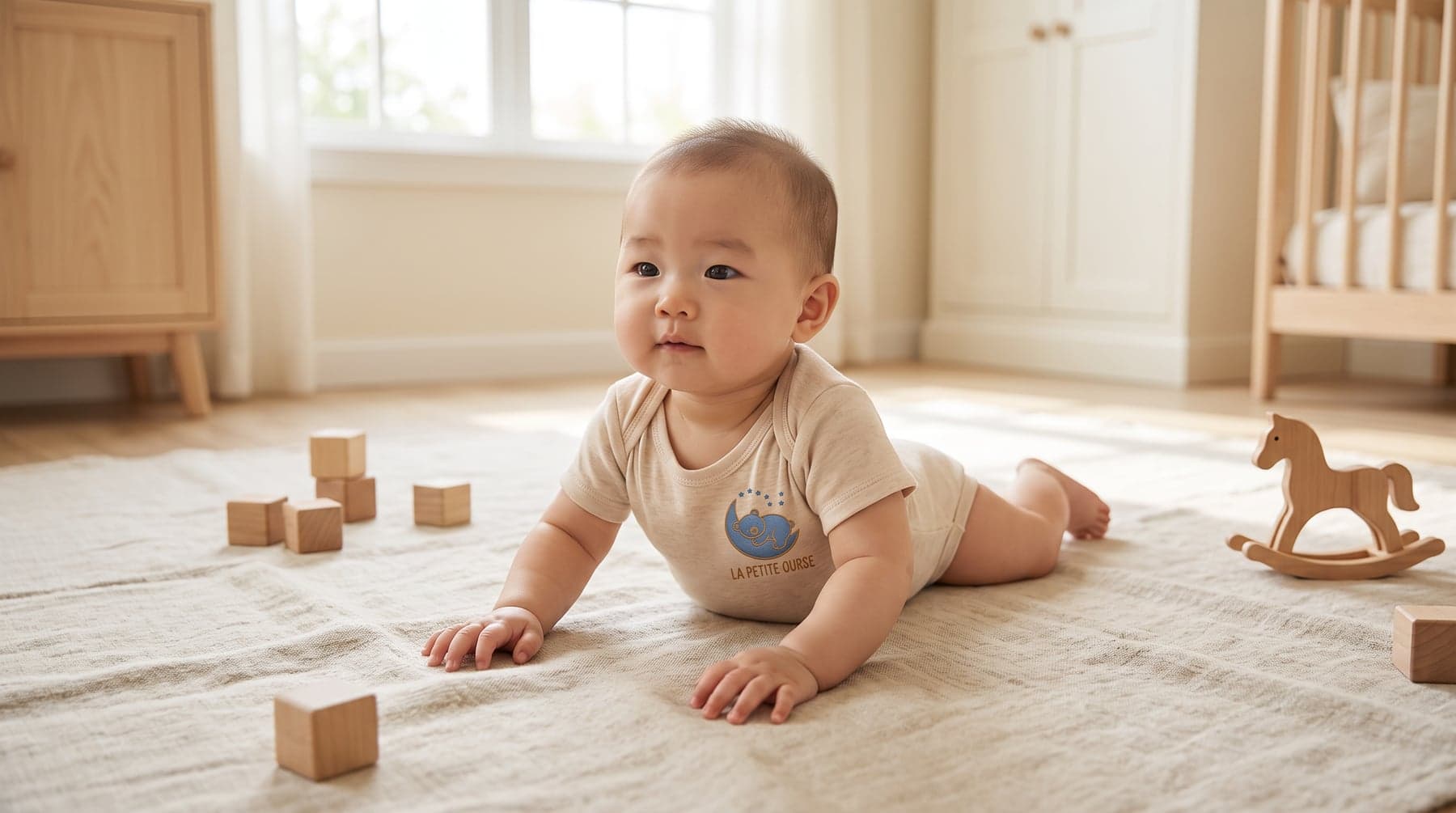 En situation — BabyBugz Baby Bodysuit Organic Natural, broderie au cœur, devant