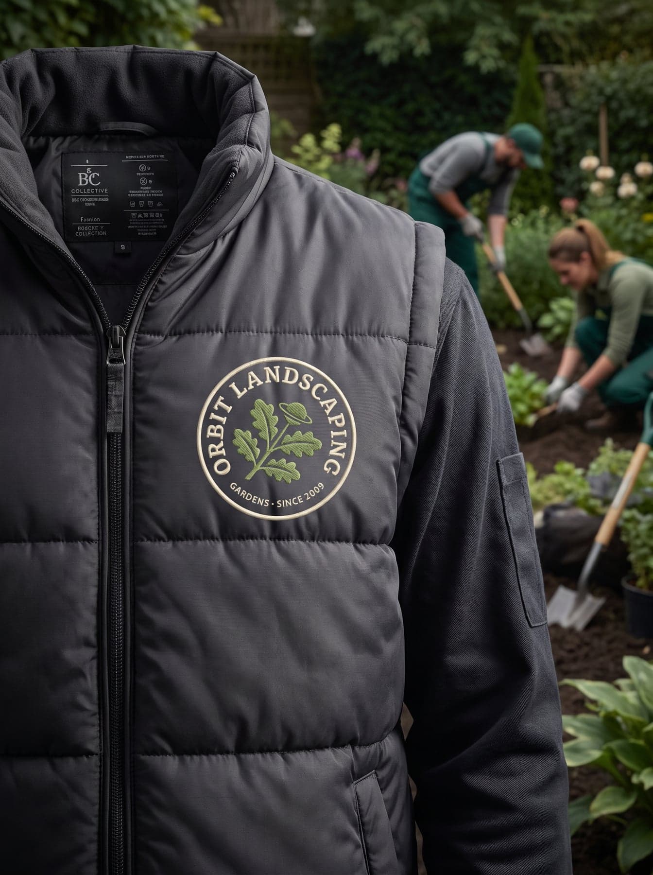 Le marquage — B&C Bodywarmer / Men Dark Grey, broderie au cœur, devant