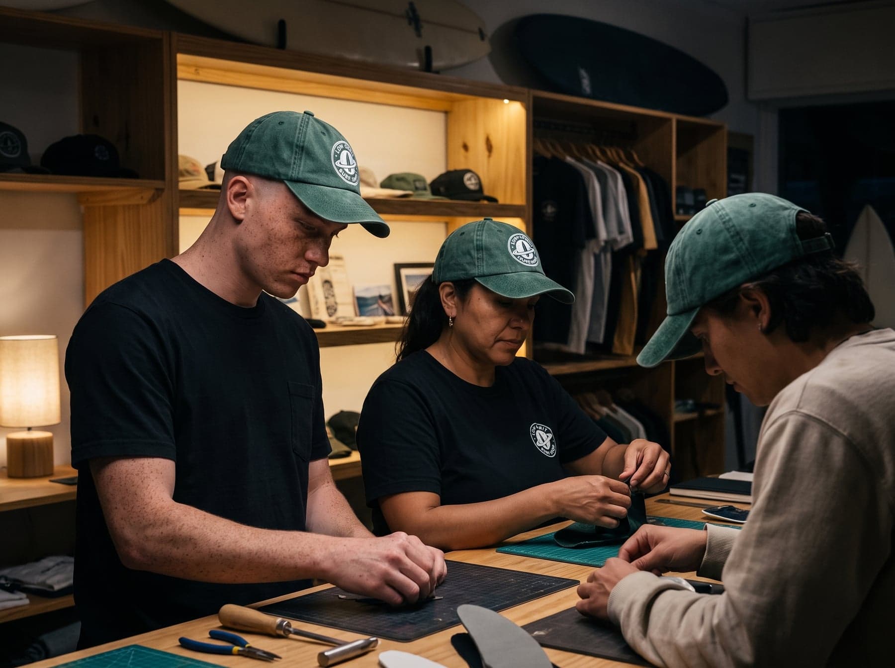En situation — Beechfield Low Profile Vintage Cap Vintage Bottle Green, broderie au cœur, devant