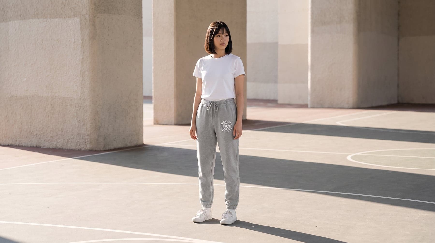 En situation — Stanley/Stella Trainer 2.0 Heather Grey, broderie au cœur, devant