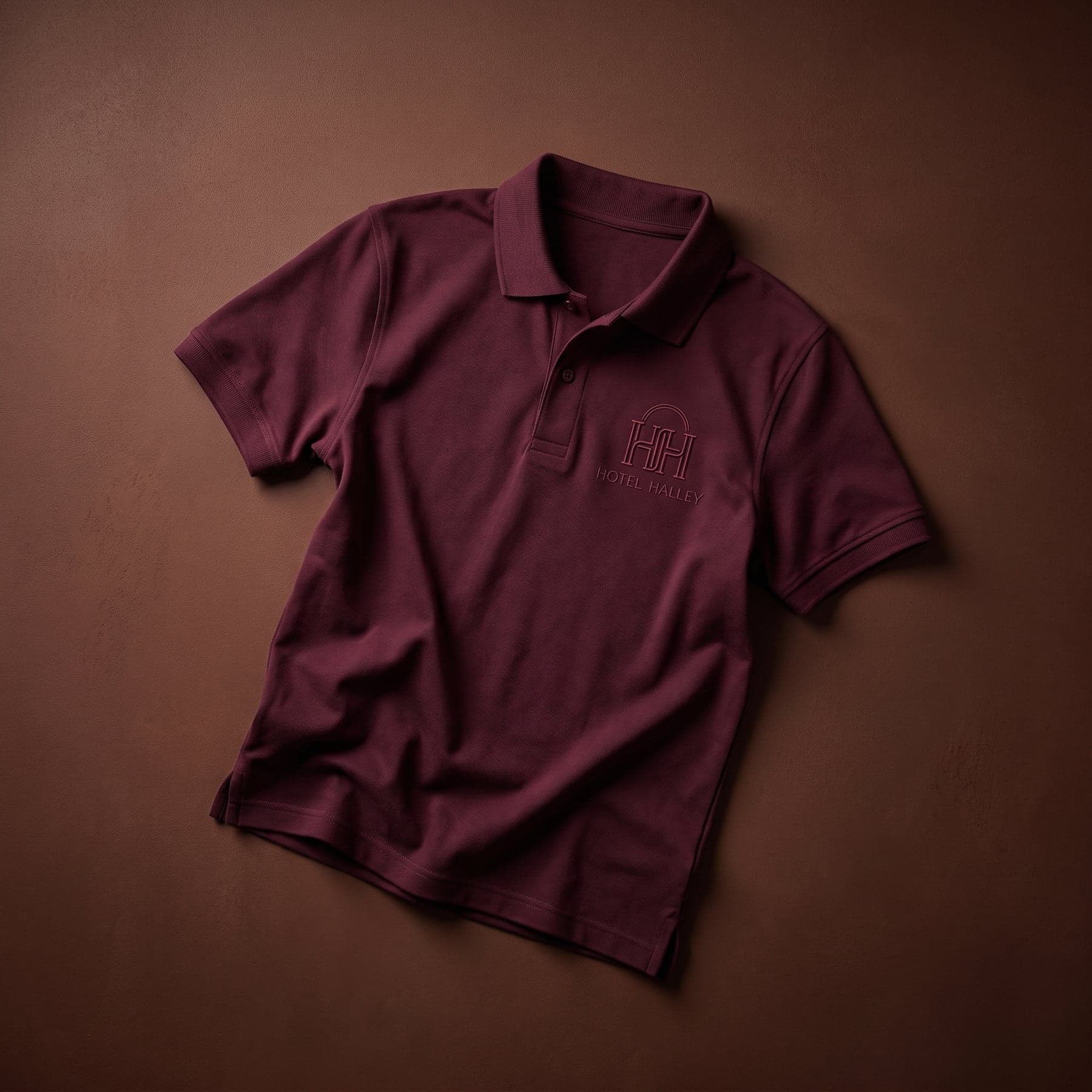 Embroidered front-desk polo: tone-on-tone monogram