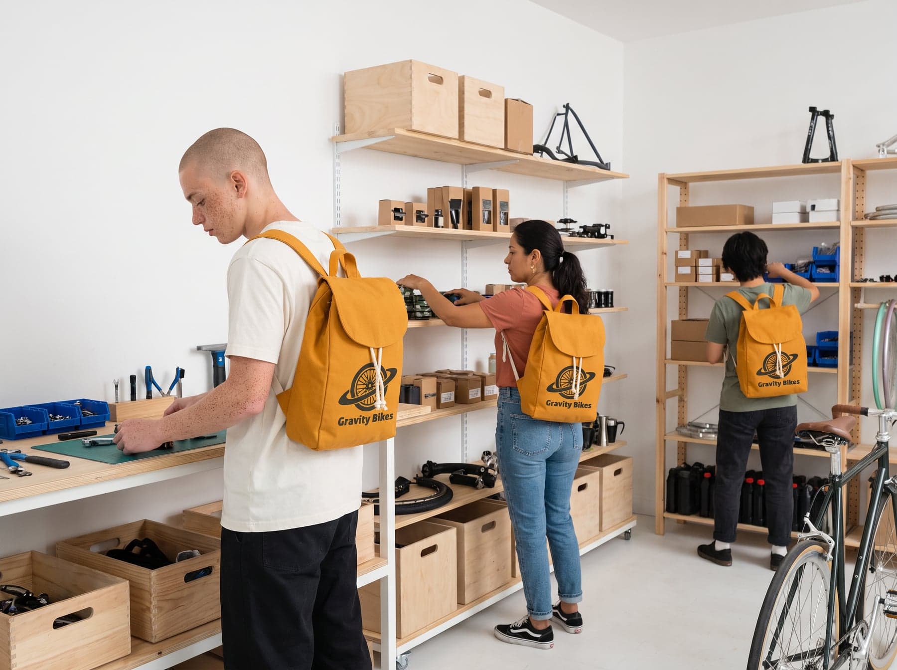 Im Einsatz — Westford Mill Earthaware® Organic Mini Backpack Amber, Siebdruck im Großformat, vorne