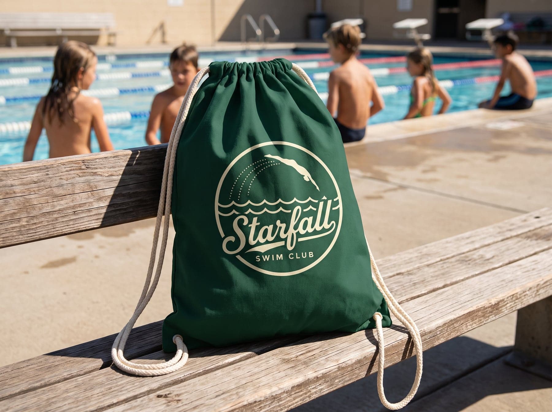 La pièce — Westford Mill Cotton Gymsac Bottle Green, sérigraphie en grand format, devant