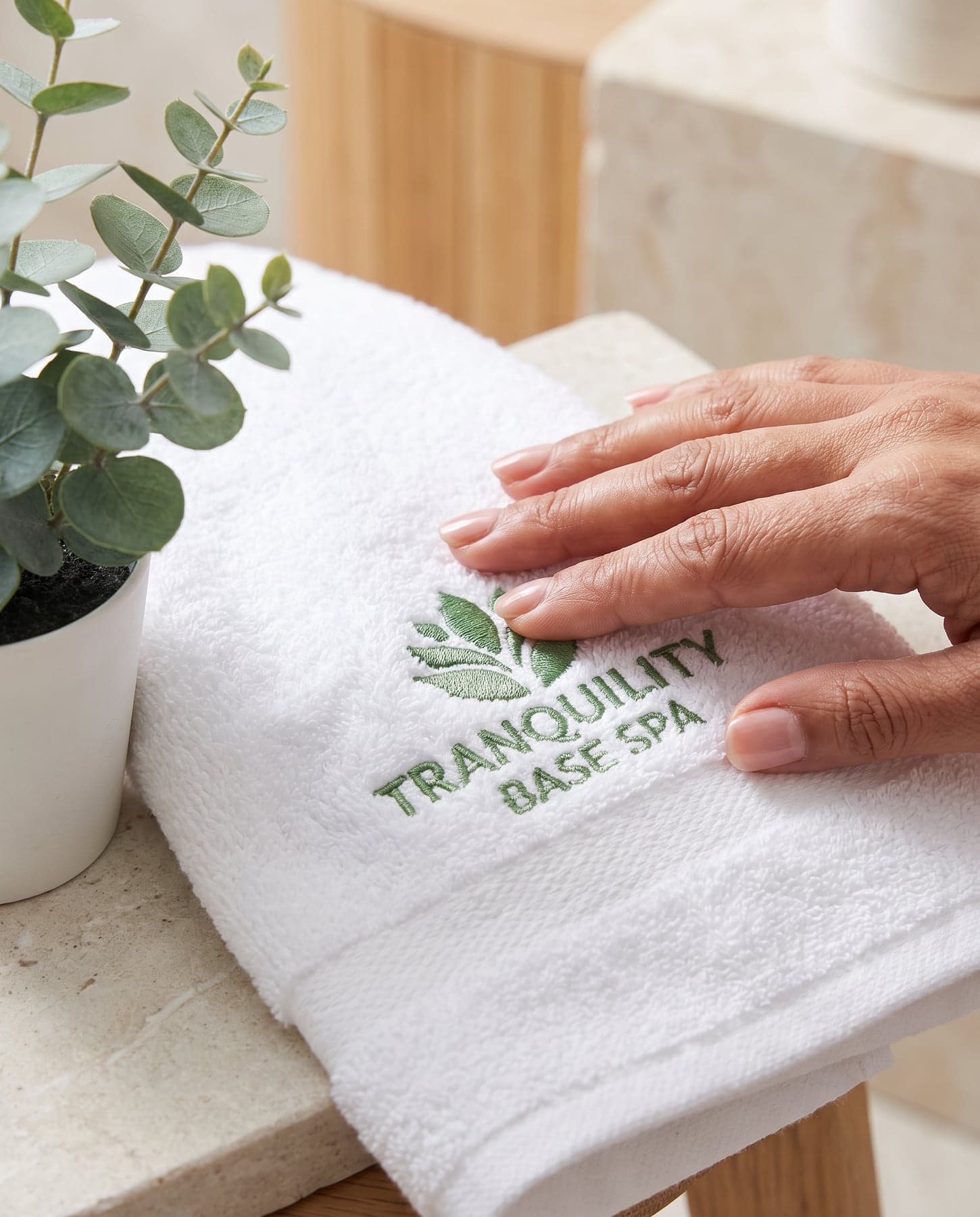Le marquage — Towel City Luxury Hand Towel White, broderie au cœur, devant