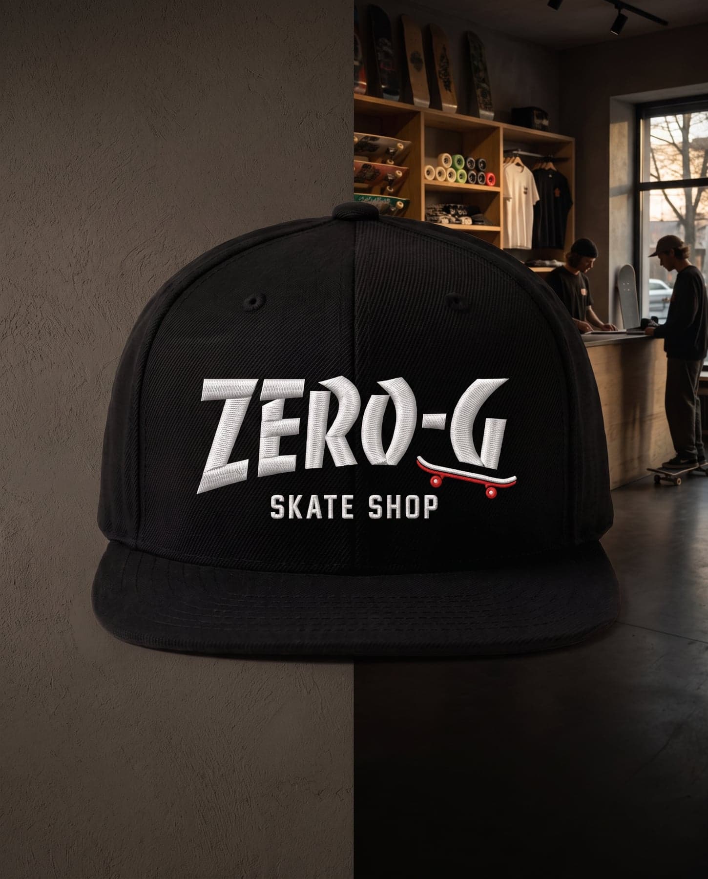 Casquette snapback brodée personnalisée pour skate shop