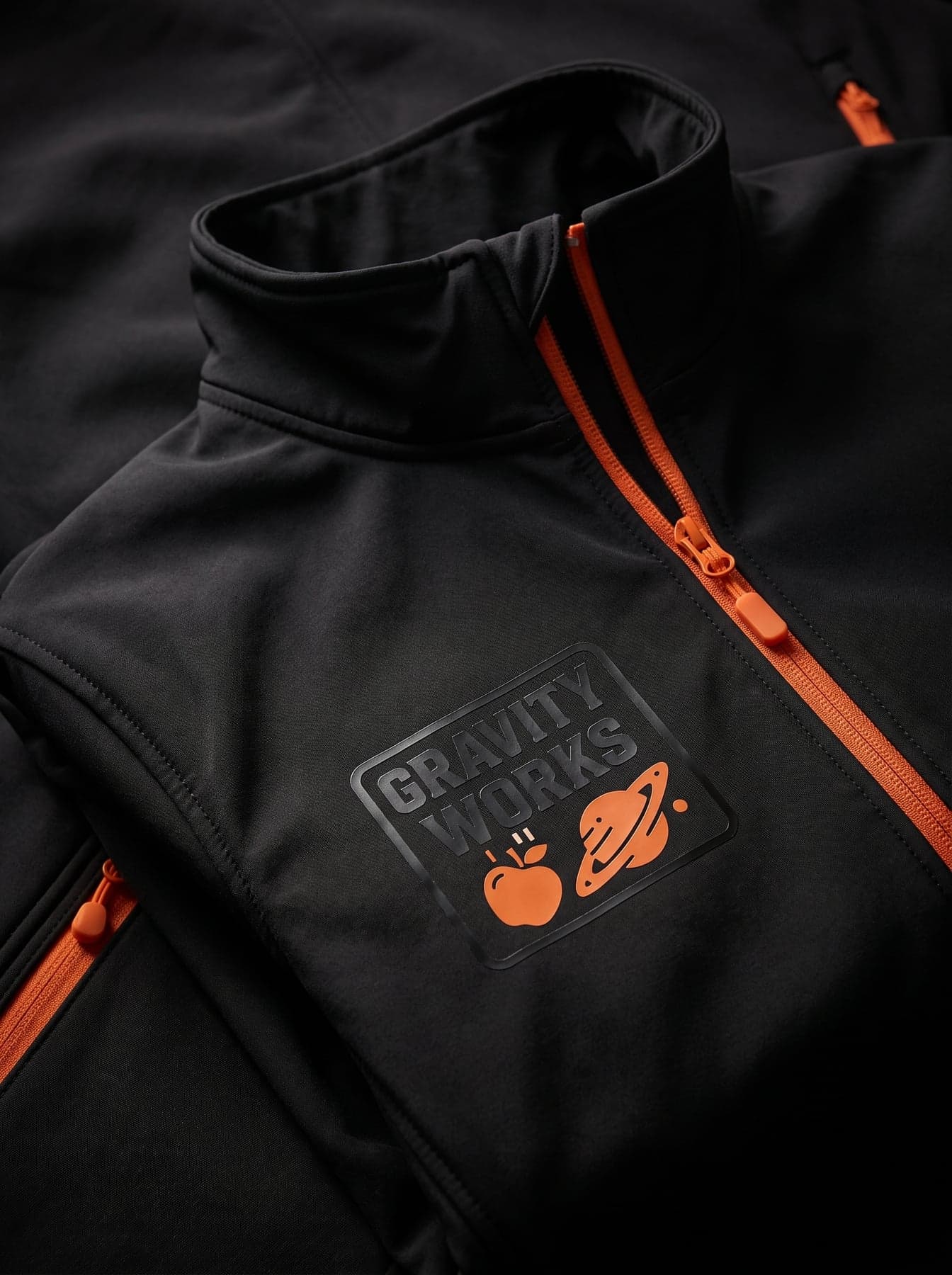 Le marquage — Pen Duick Atlantic Men Black/Orange, impression softshell au cœur, devant