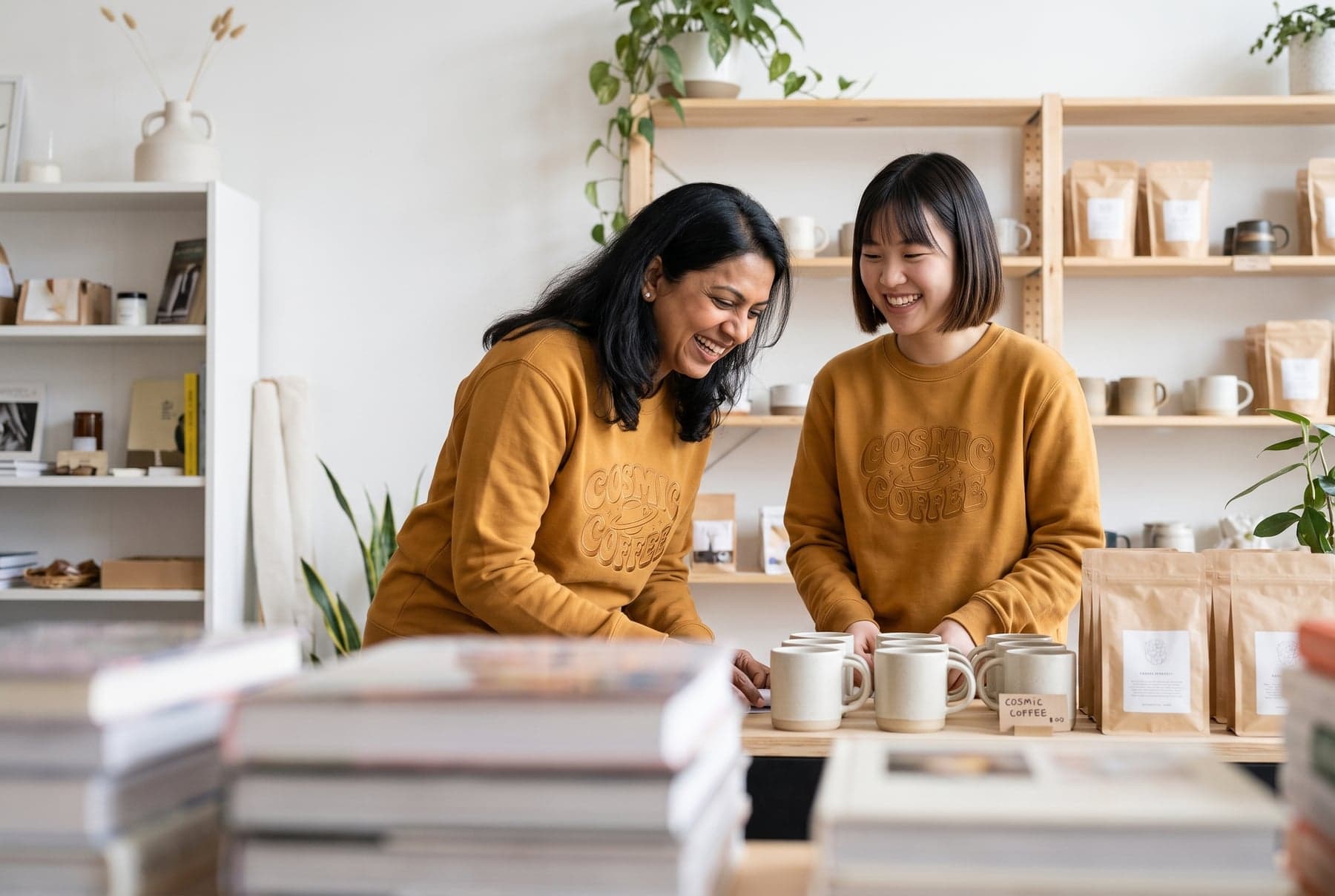 En situation — Stanley/Stella Changer 2.0 Ochre, broderie sur la poitrine, devant