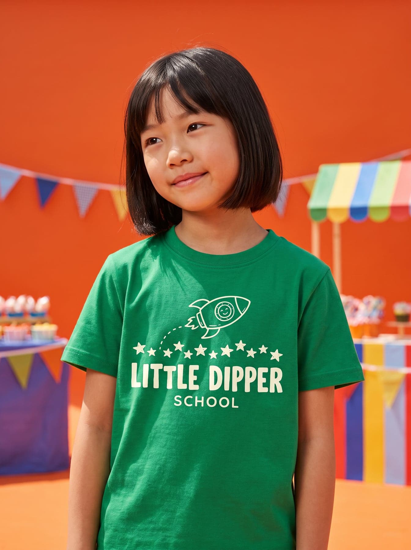 Porté — B&C #E150 /Kids Kelly Green, sérigraphie en grand format, devant