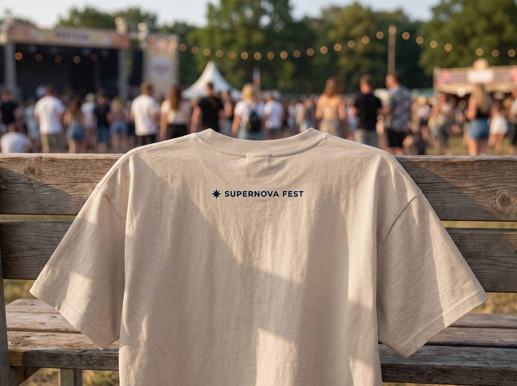 La pièce — Build Your Brand Heavy Oversize Tee Sand, broderie petit format, dans le dos
