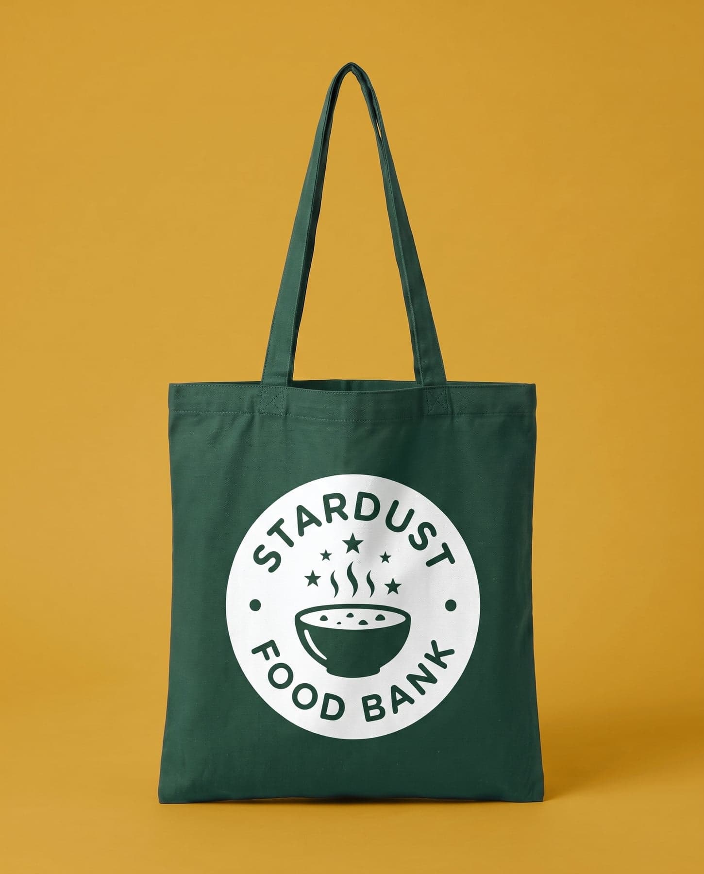 Farbiger Tote Bag im Siebdruck: weißer Stempel